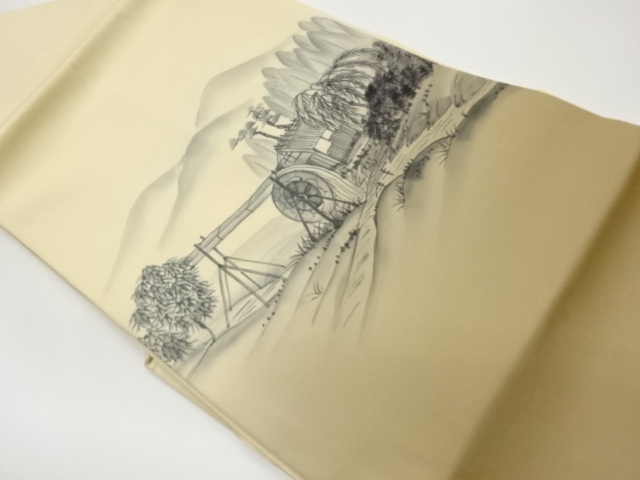 作家物　塩瀬手描き時代風景模様名古屋帯
